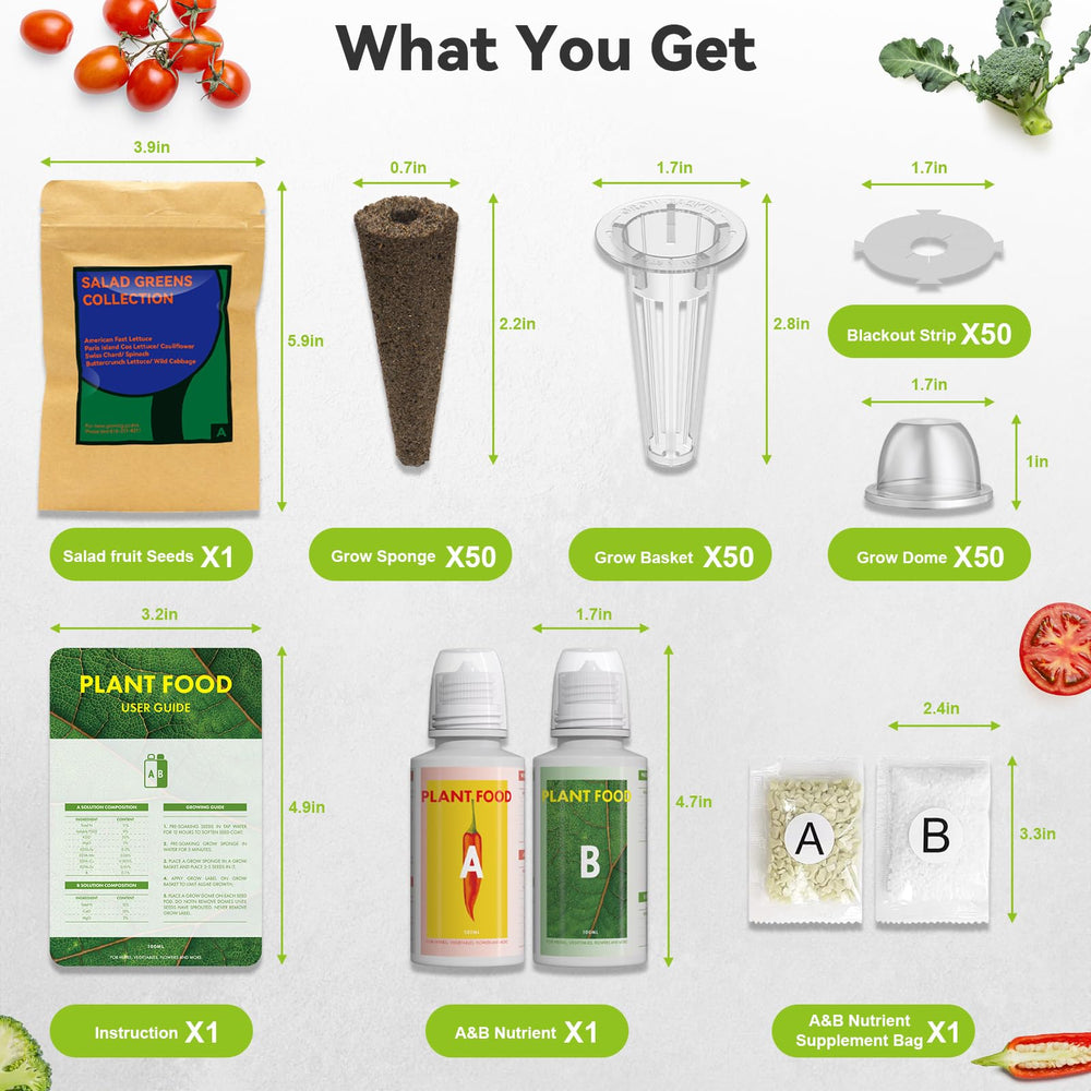 inbloom Salad Greens seed pod kit packaging and contents