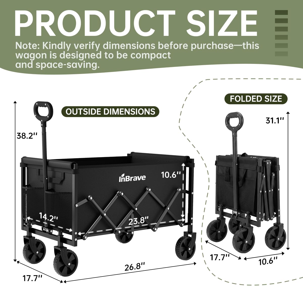 InBrave Collapsible Wagon Cart with all-terrain wheels
