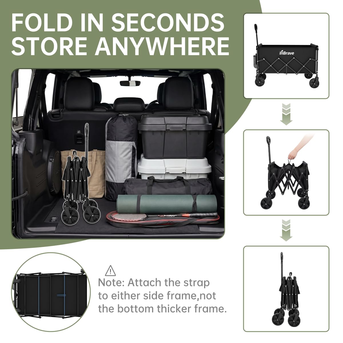InBrave Collapsible Wagon Cart with two mesh cup holders
