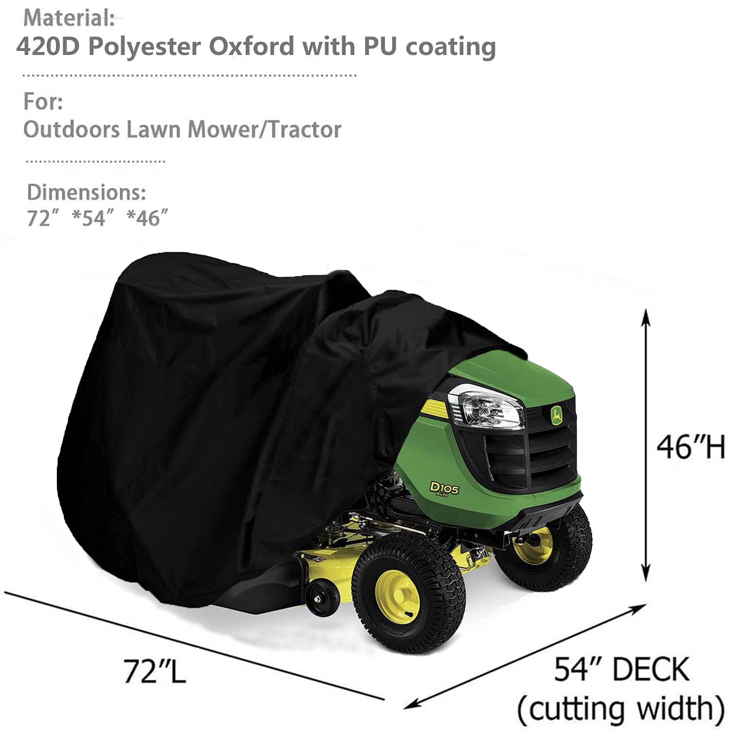 Indeed BUY Riding Lawn Mower Cover side view with elastic hem