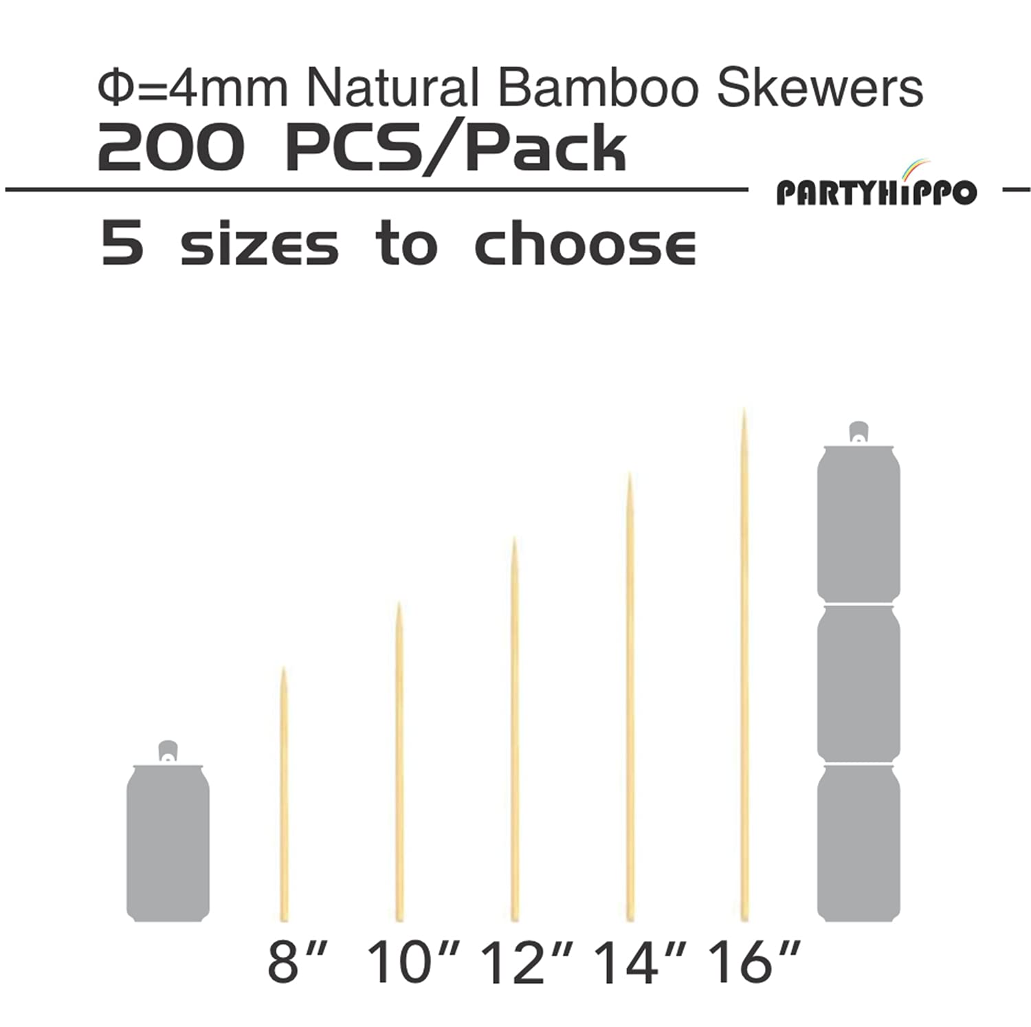 Individual PARTYHIPPO bamboo skewer showing thickness