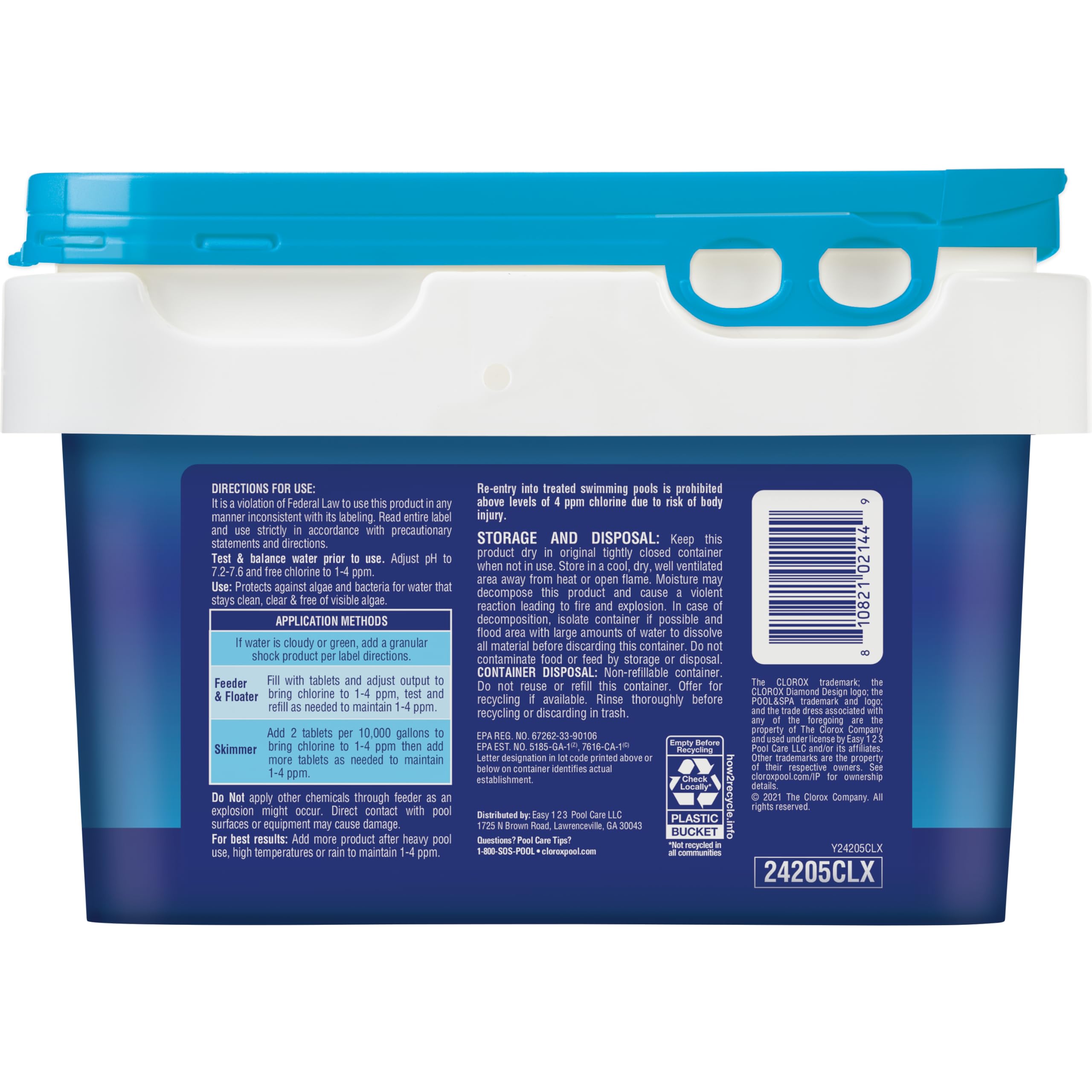 Individually wrapped CLOROX XTRABLUE chlorinating tablet