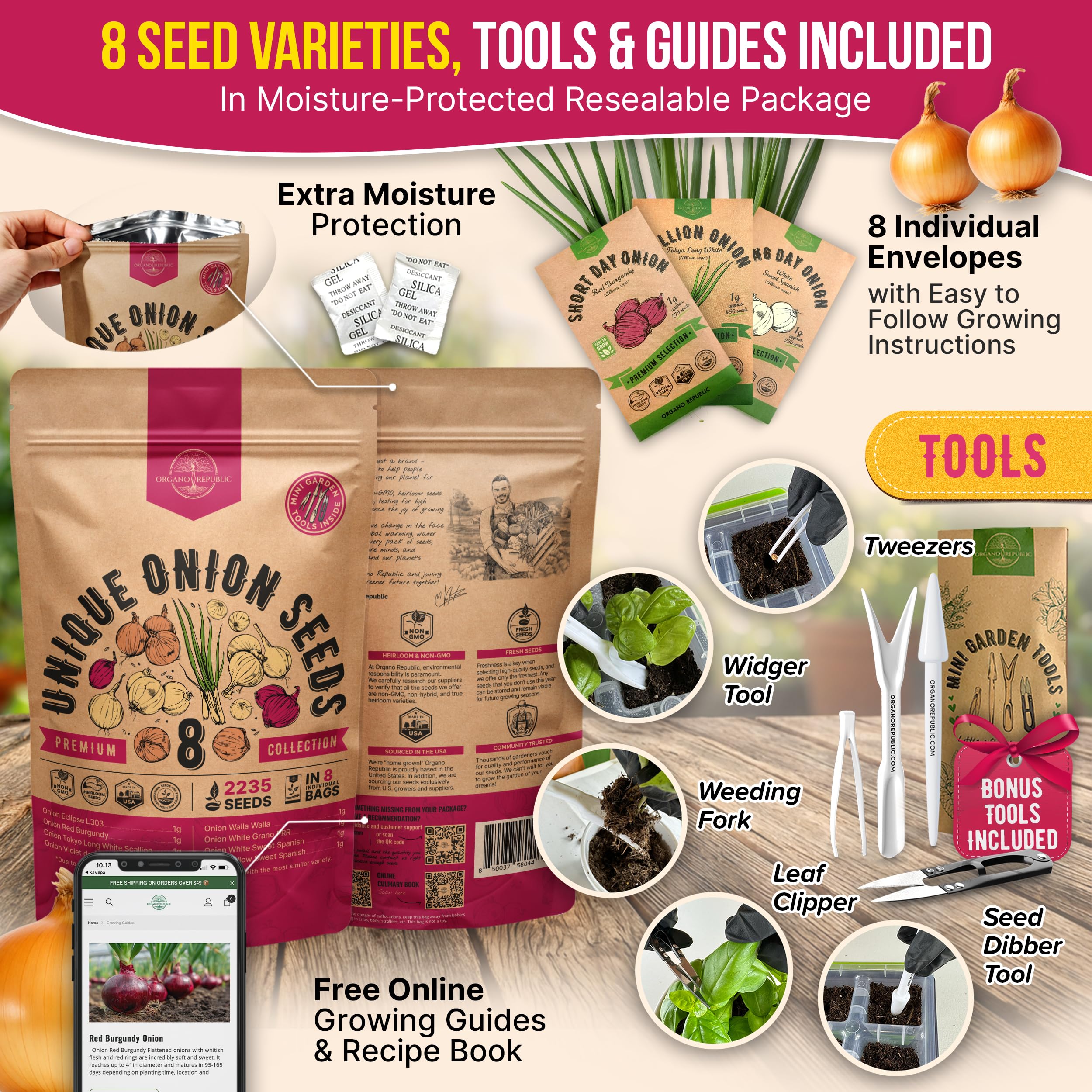 Indoor gardening setup with Organo Republic onion seeds
