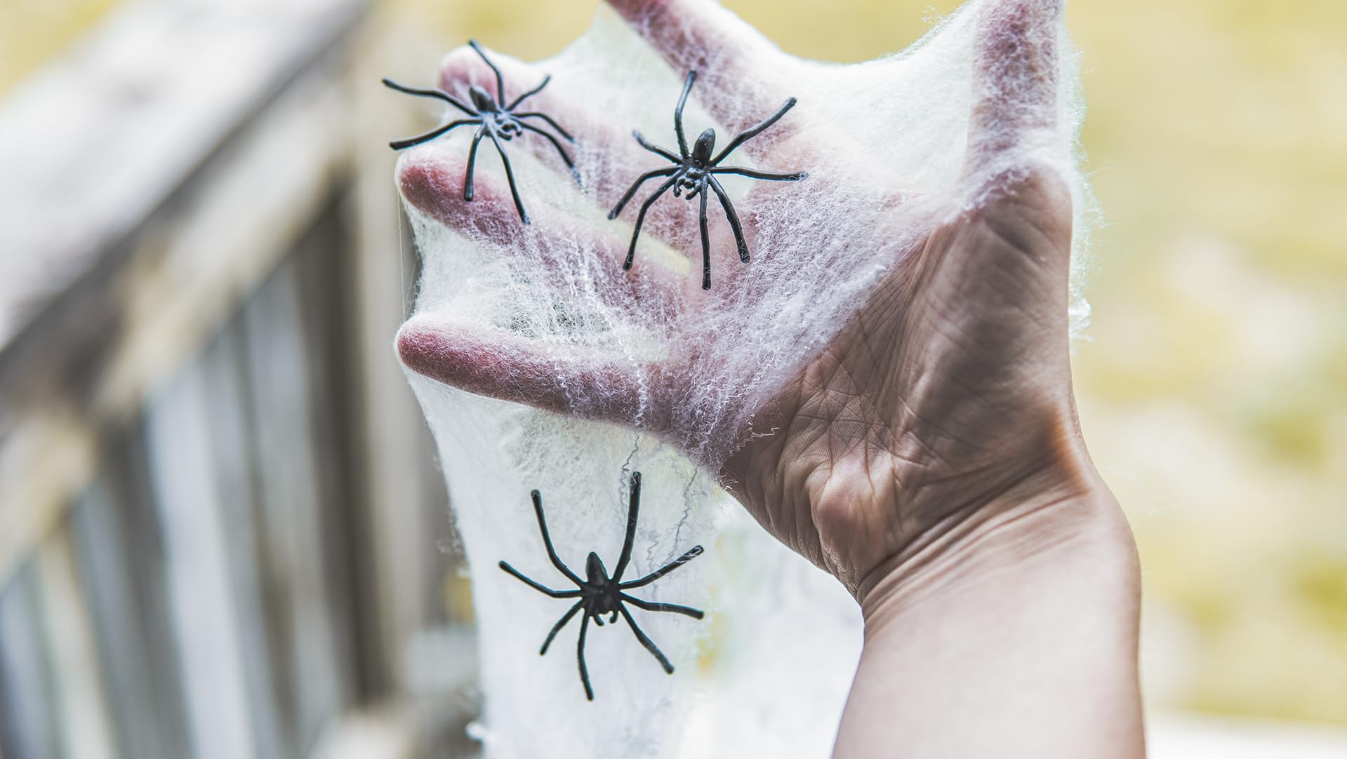 Indoor Halloween decoration using Happy Hippo spider web