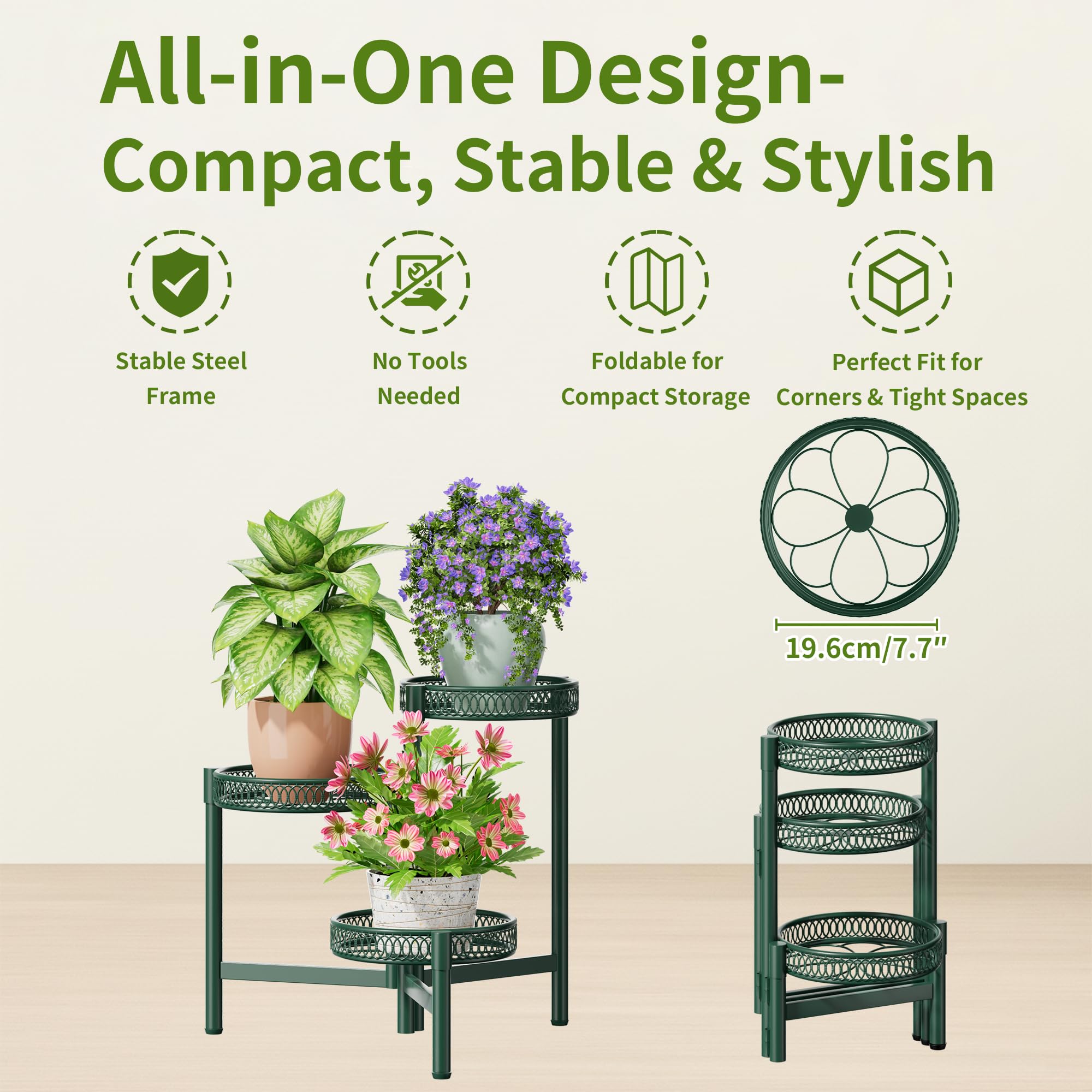 Indoor setting with NQW Plant Stand displaying various plants