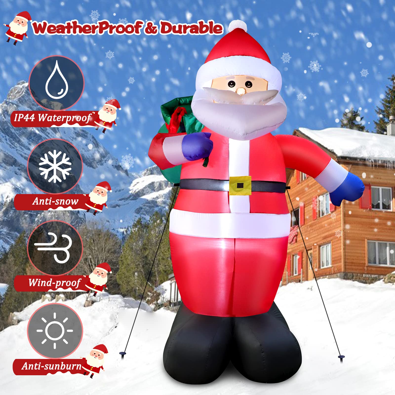 Inflatable Santa Claus outdoors with bright LED lights
