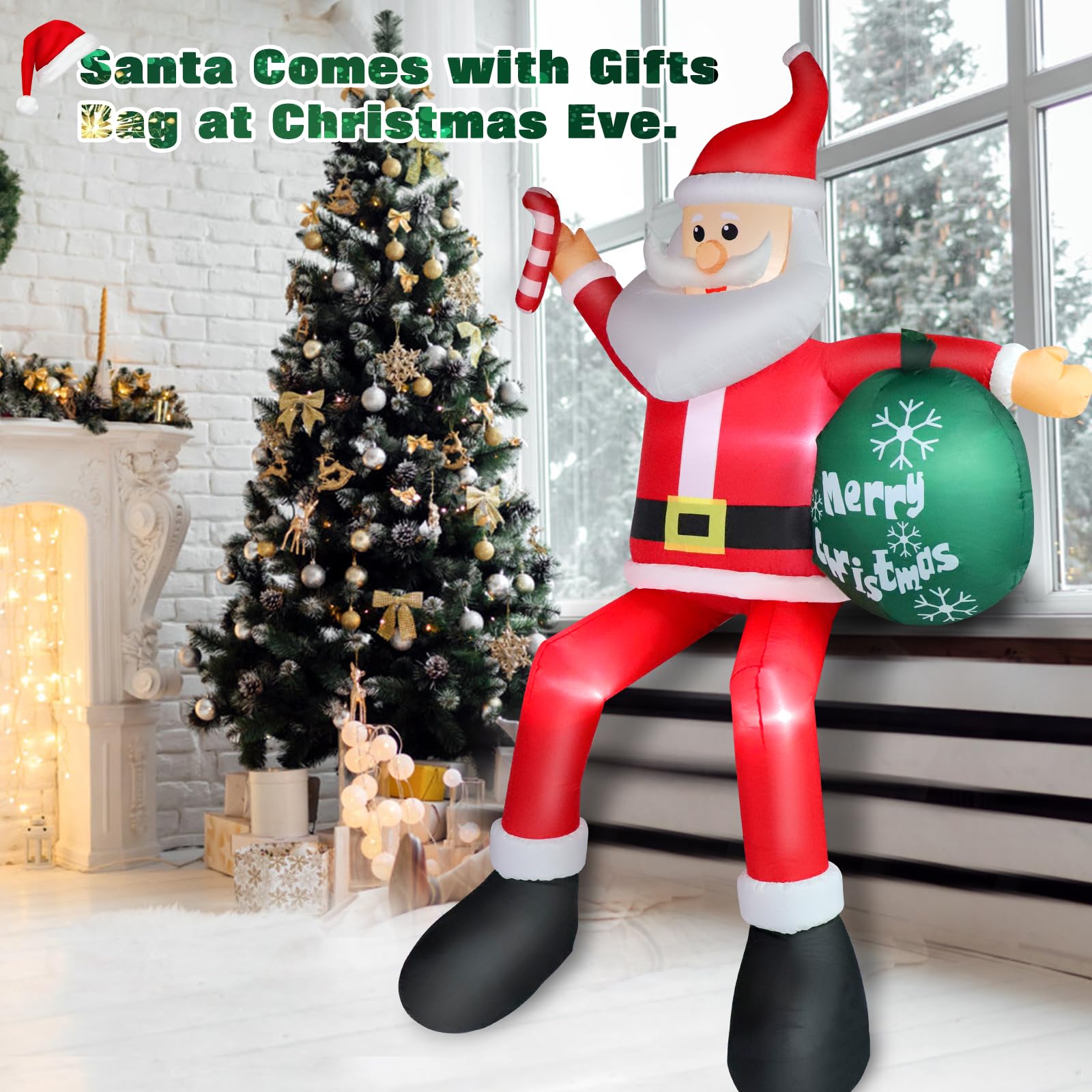 Inflatable Santa Claus set up in a garden during the day