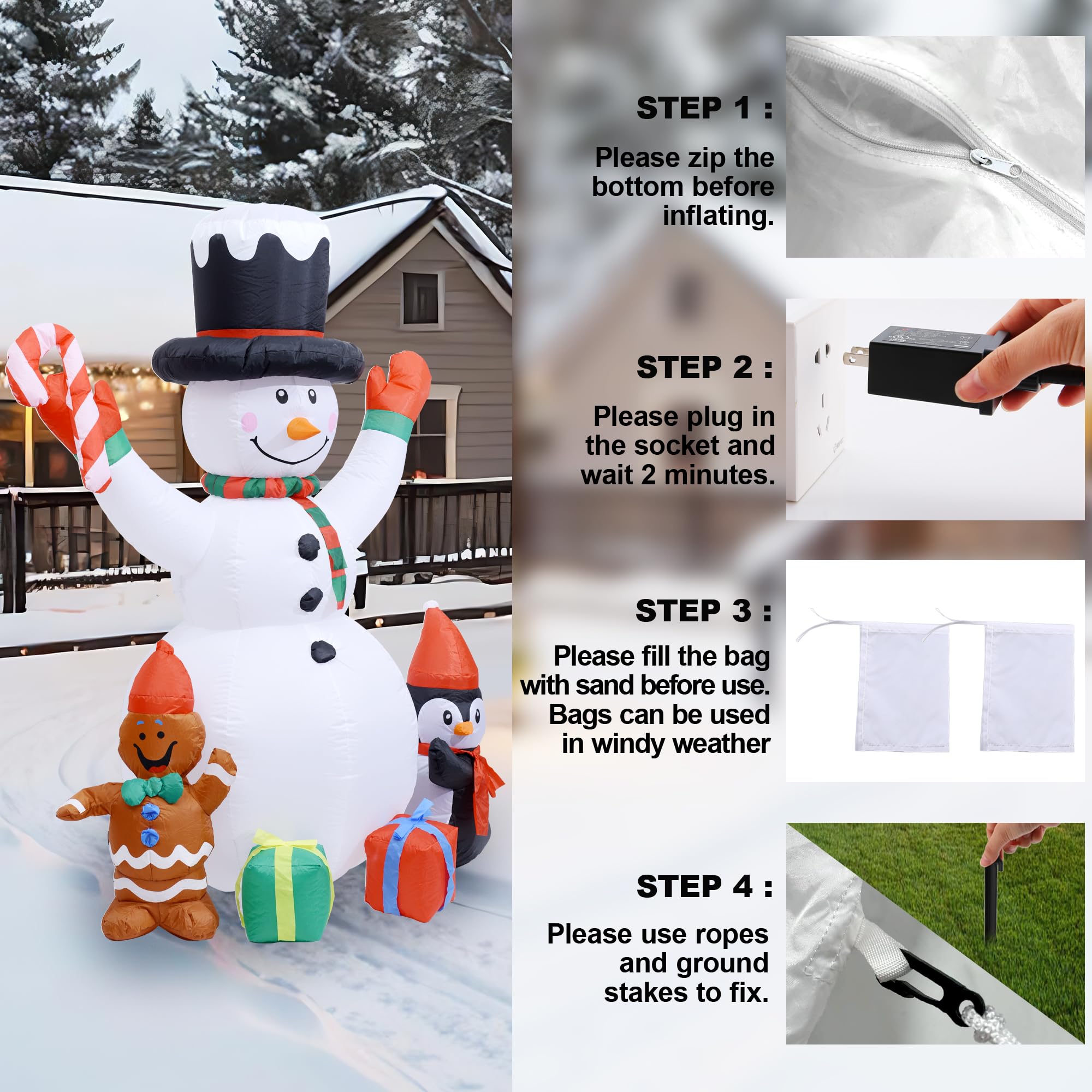 Inflatable snowman in a festive outdoor setting