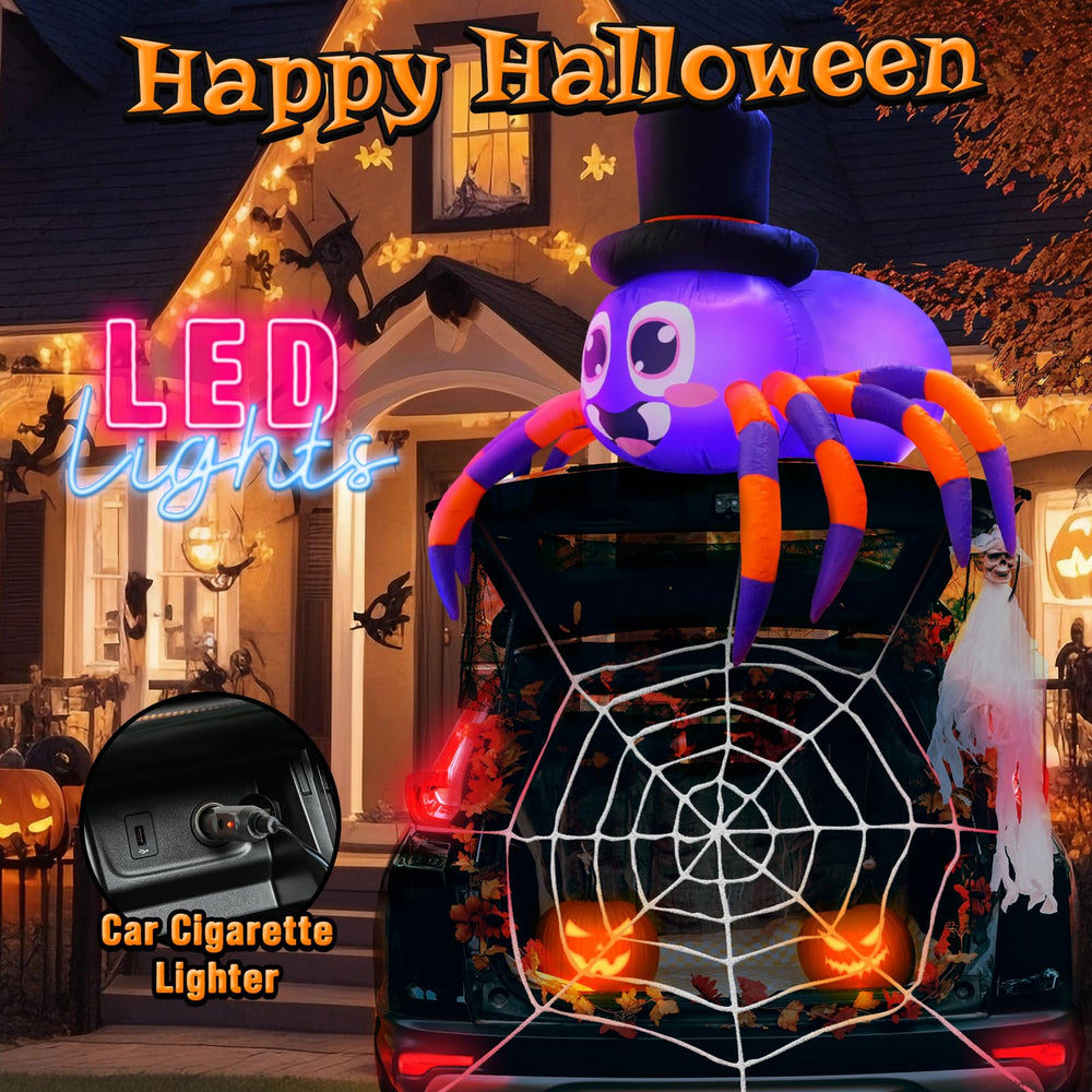 Inflatable spider with spider web and LED lights for Halloween