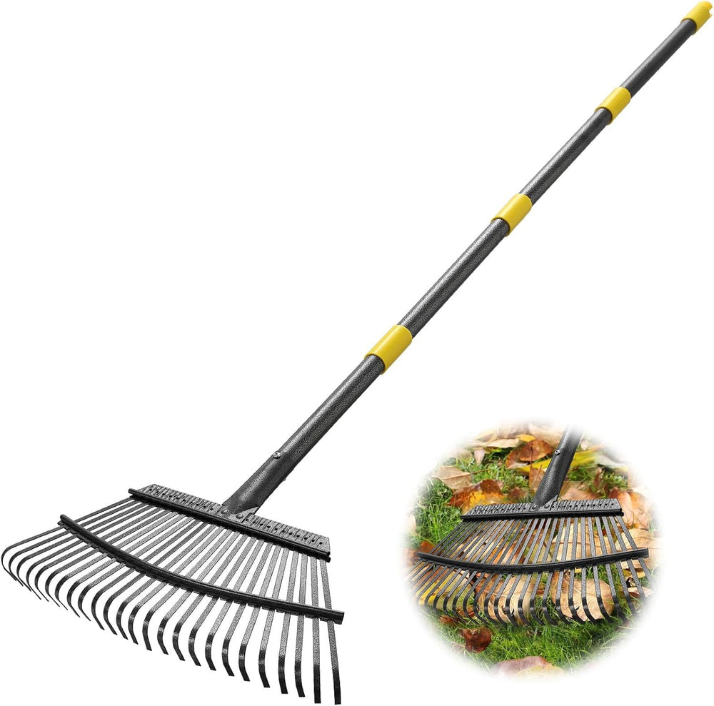 INFLATION Heavy Duty Leaf Rake with adjustable handle and metal tines