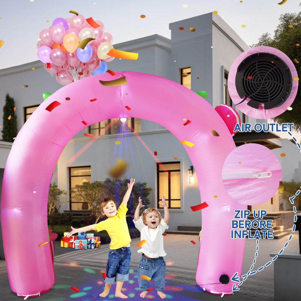 InfleasJoiy 11FT birthday arch with LED lights illuminated at night