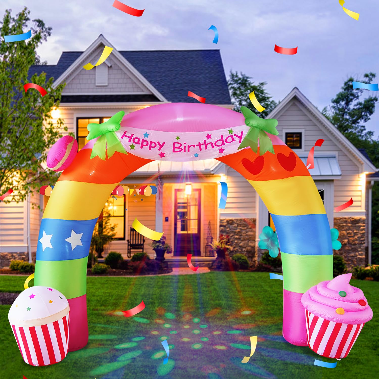 InfleasJoiy 11FT Inflatable Birthday Arch in red with LED lights