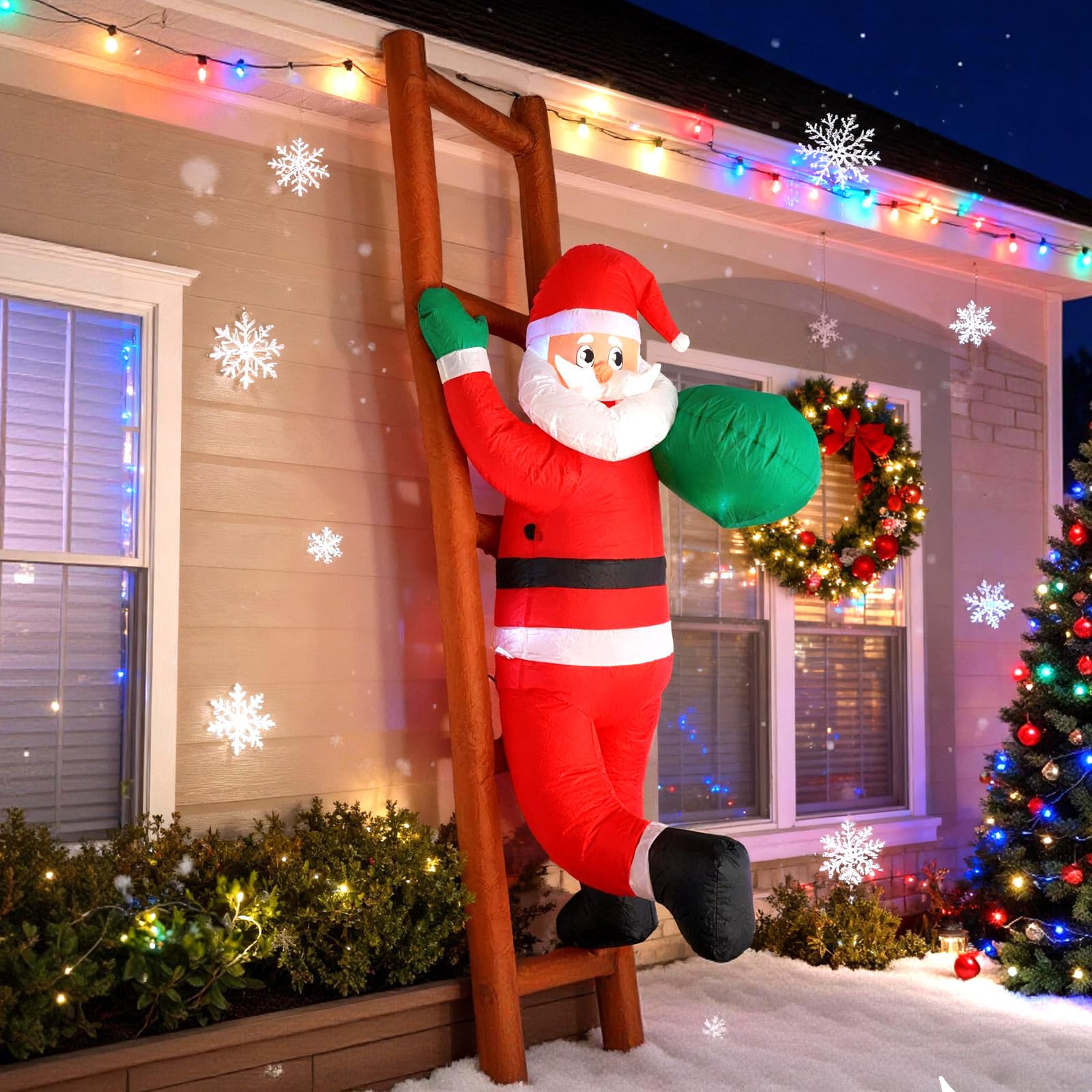 InfleasJoiy 8FT Santa Claus inflatable decoration front view with LED lights
