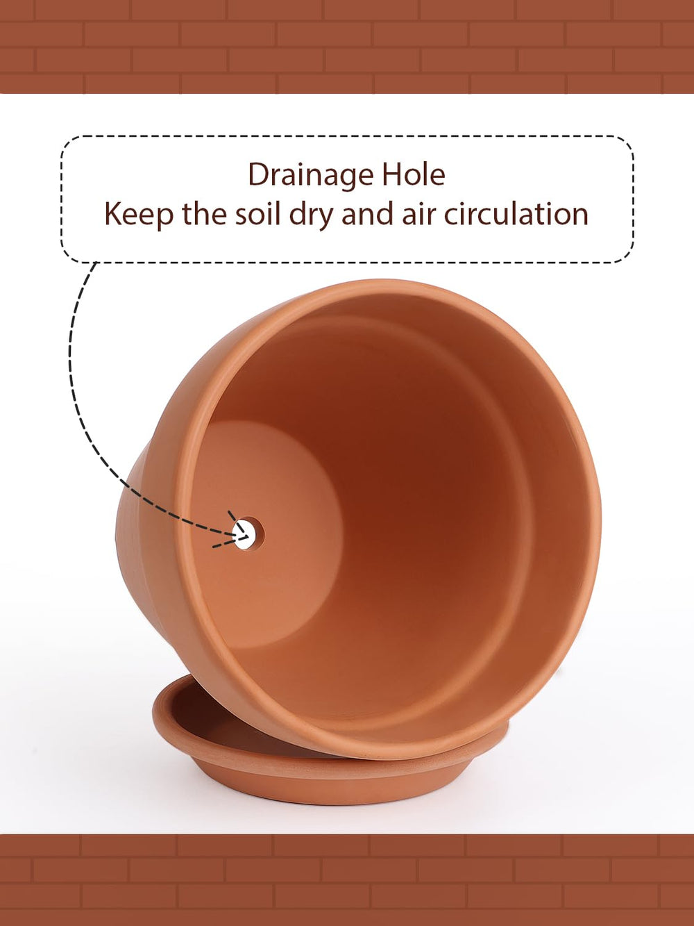 INGOFIN terracotta flower planter with saucer on a garden table