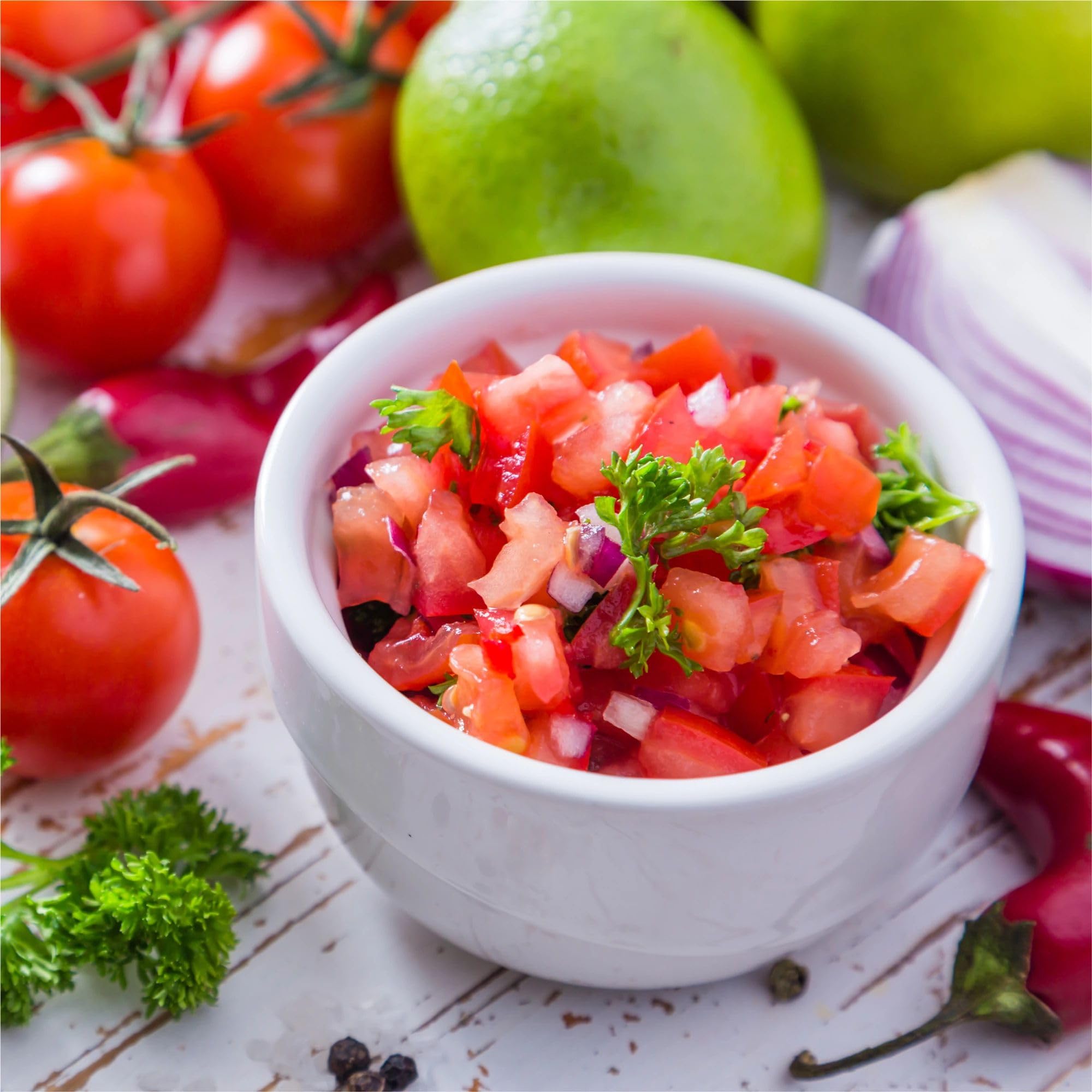 Ingredients for homemade salsa with AeroGarden produce