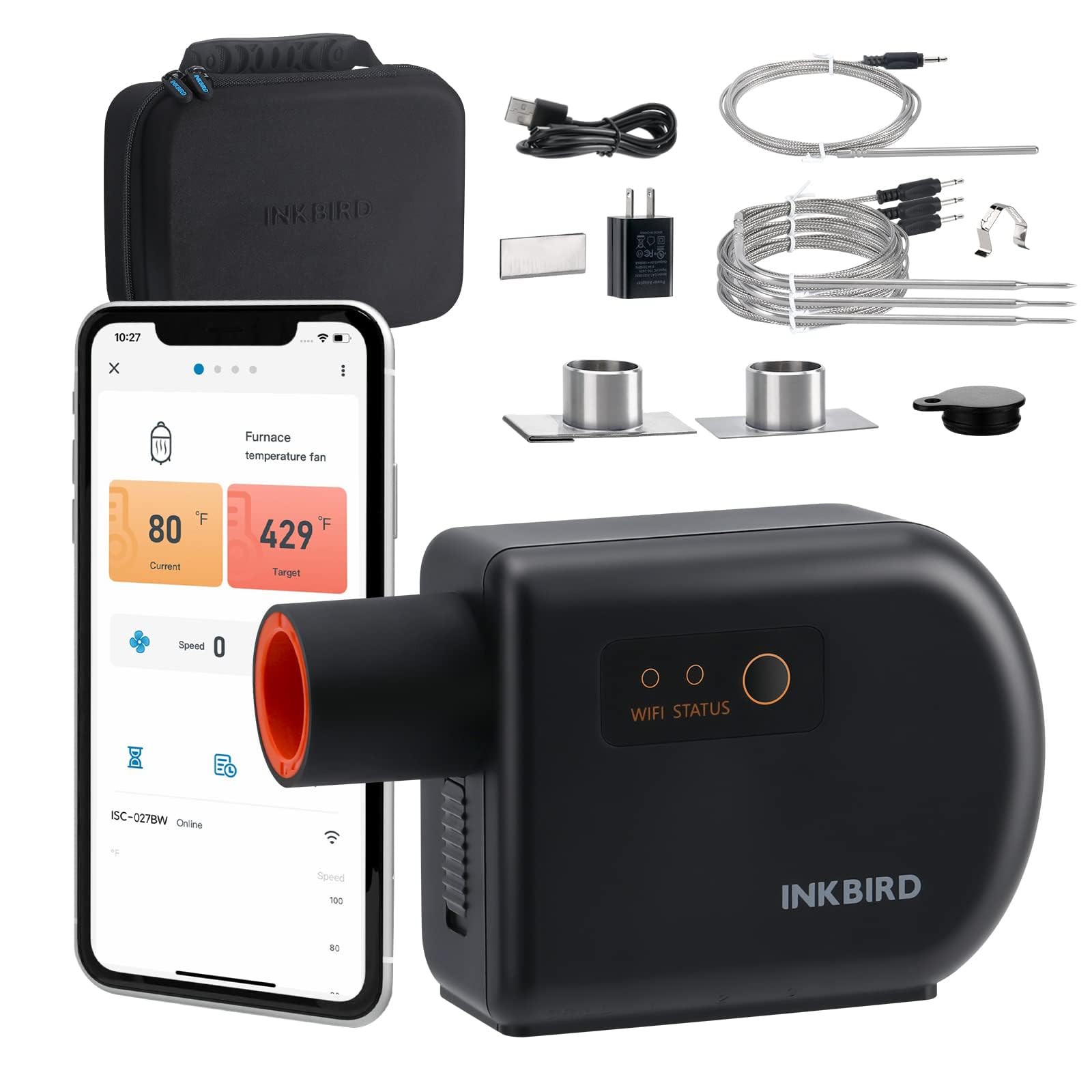 Inkbird Wi-Fi & Bluetooth BBQ Smoker Controller ISC-027BW front view
