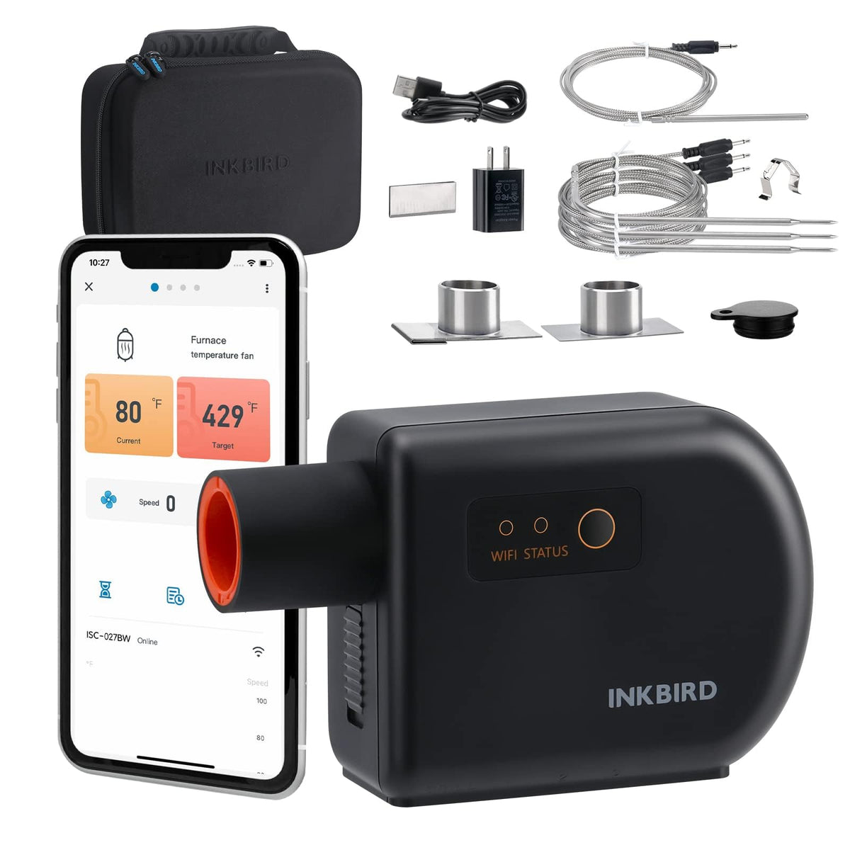 Inkbird Wi-Fi & Bluetooth BBQ Smoker Controller ISC-027BW front view