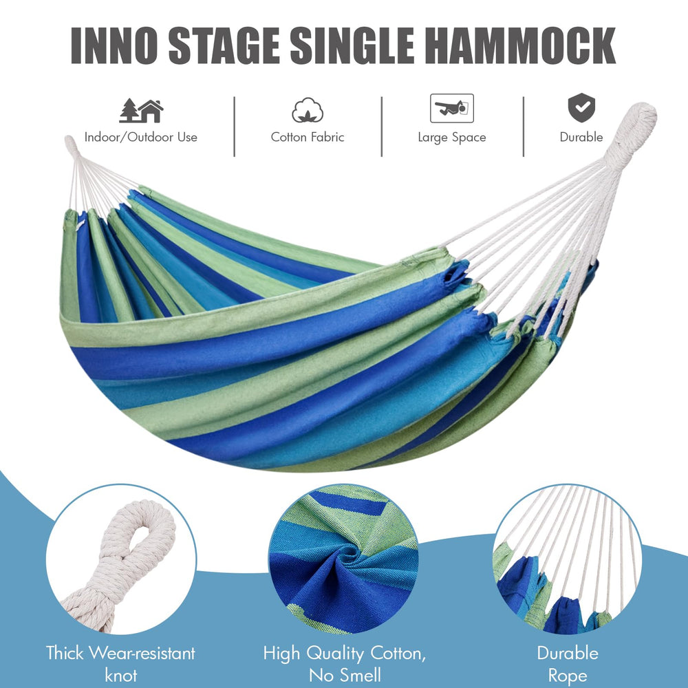 INNO STAGE hammock set up in a garden