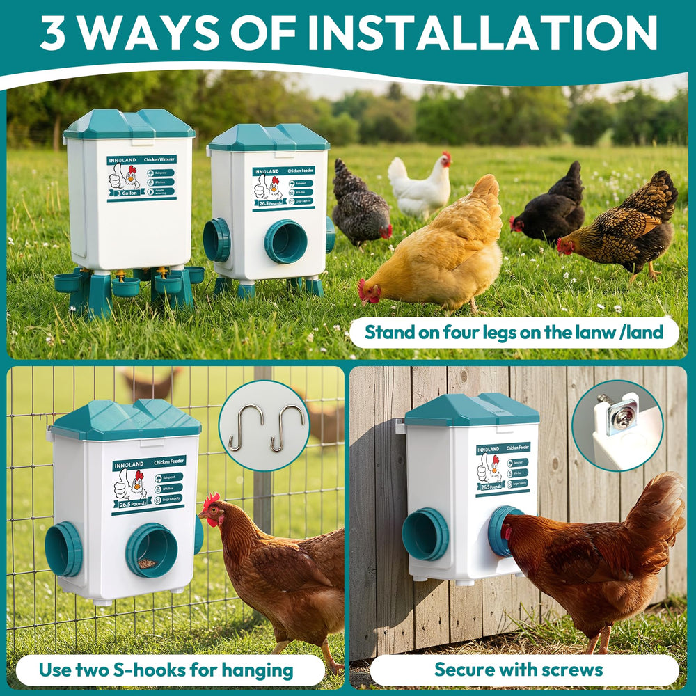 INNOLAND Chicken Feeder mounted using S-hooks