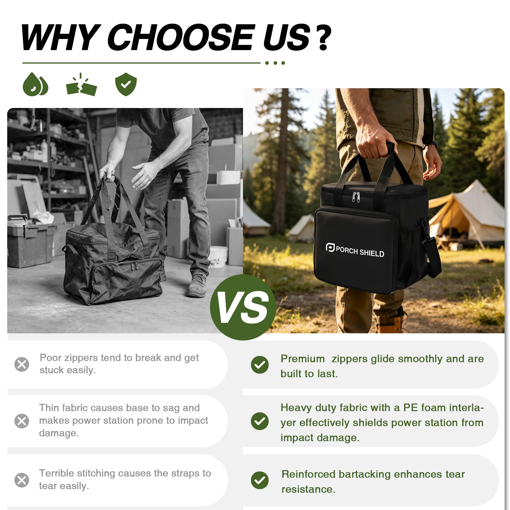 Inside of Porch Shield Power Station Bag showing mesh pocket