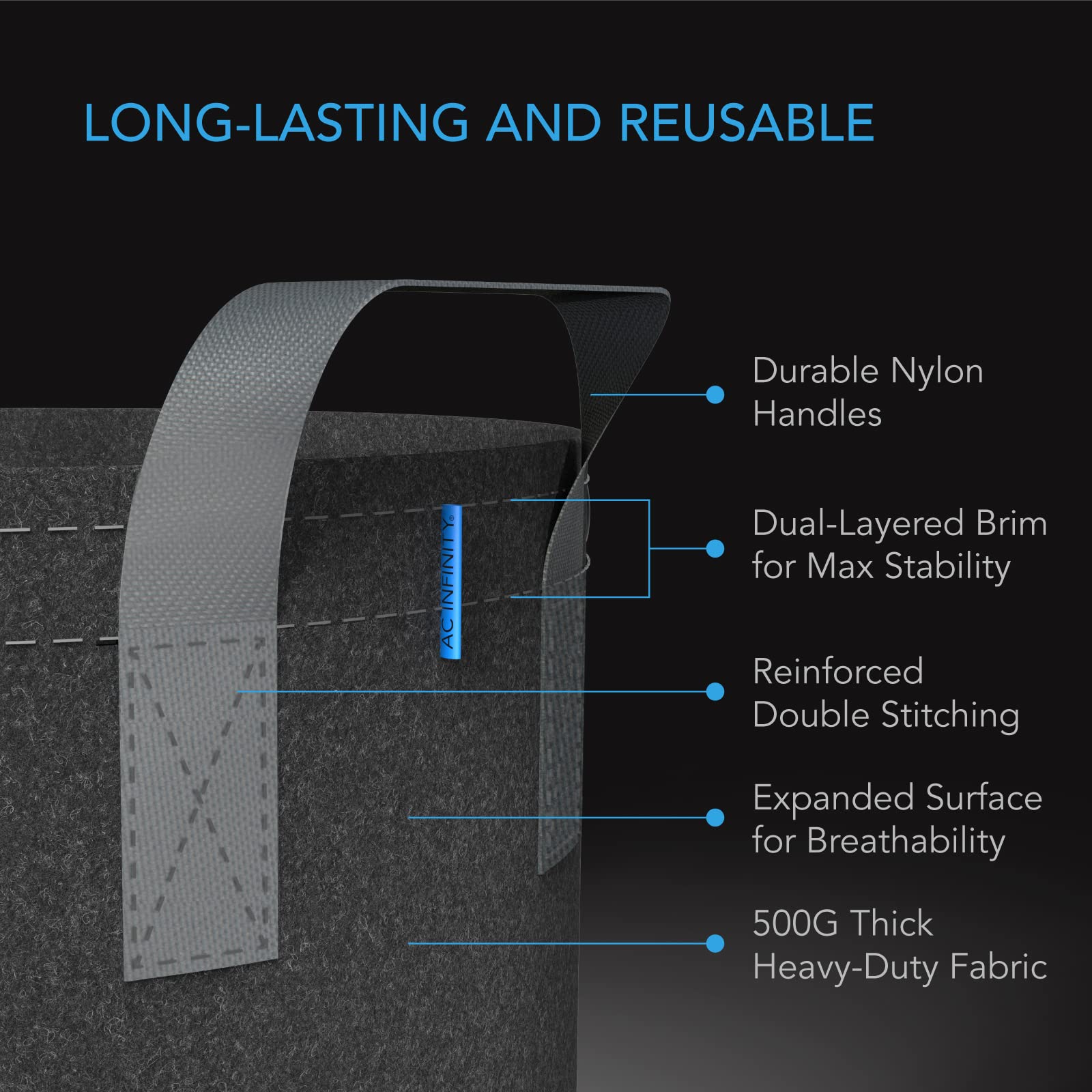 Inside view of AC Infinity grow bag showing fabric texture