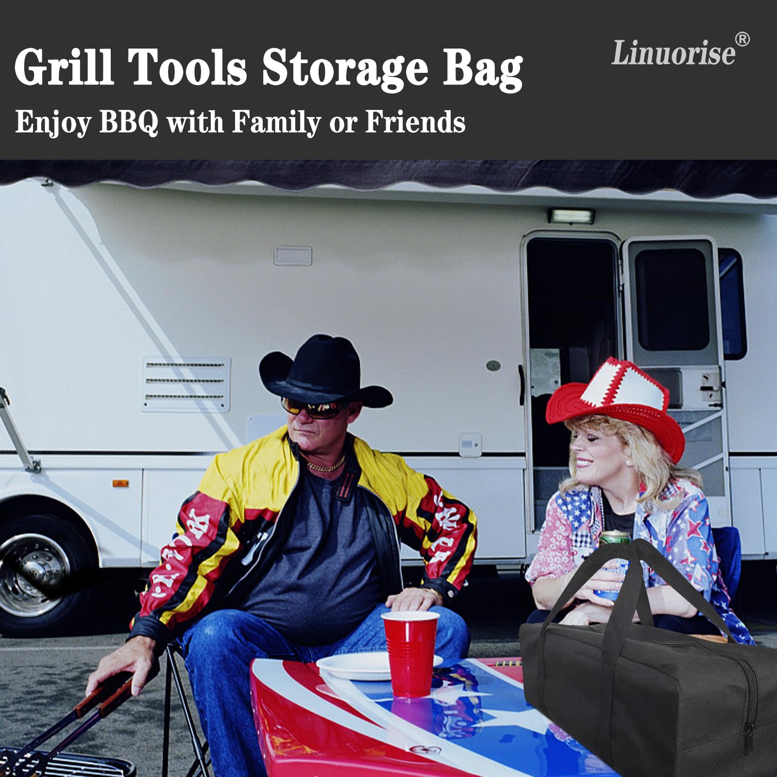 Inside view of Linuorise BBQ Tools Storage Bag with utensils