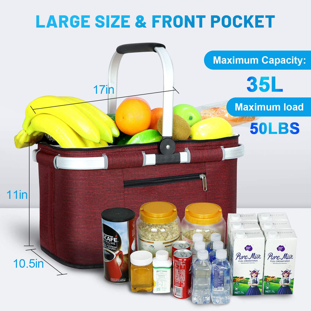 Inside view of LIQING picnic basket showing two layers of pockets