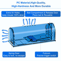 inside view of lllteri humane mouse trap with bait compartment