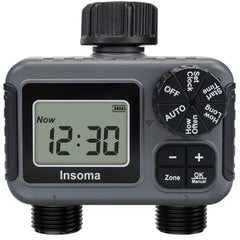 Insoma 2-Zone Sprinkler Timer front view with LED display