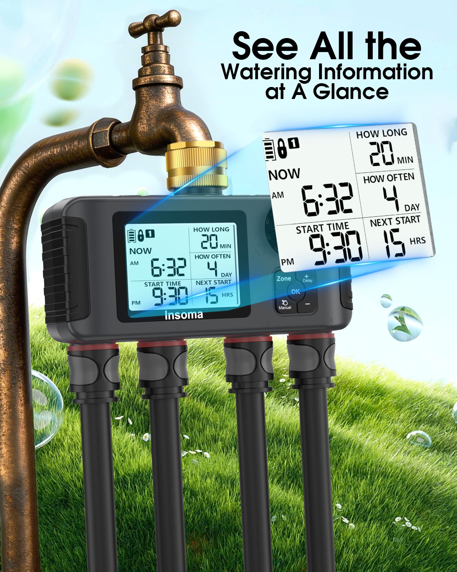 Insoma 4 Zones Sprinkler Timer with packaging