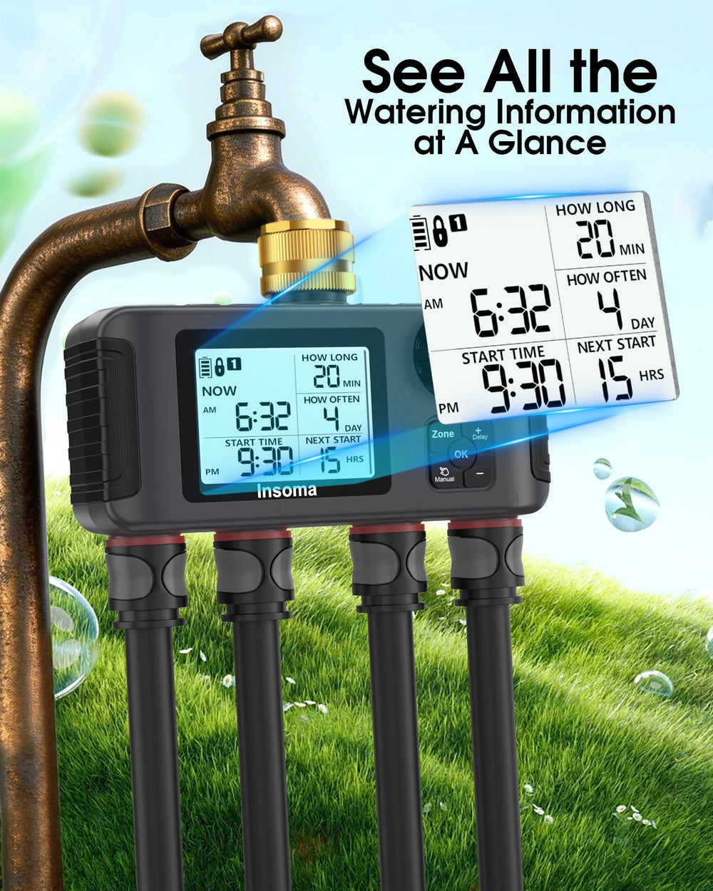 Insoma 4 Zones Sprinkler Timer with packaging