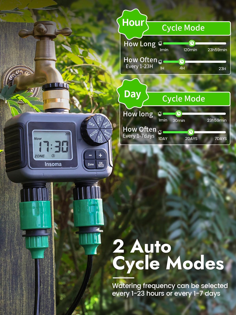 Insoma hose timer installed on a garden hose