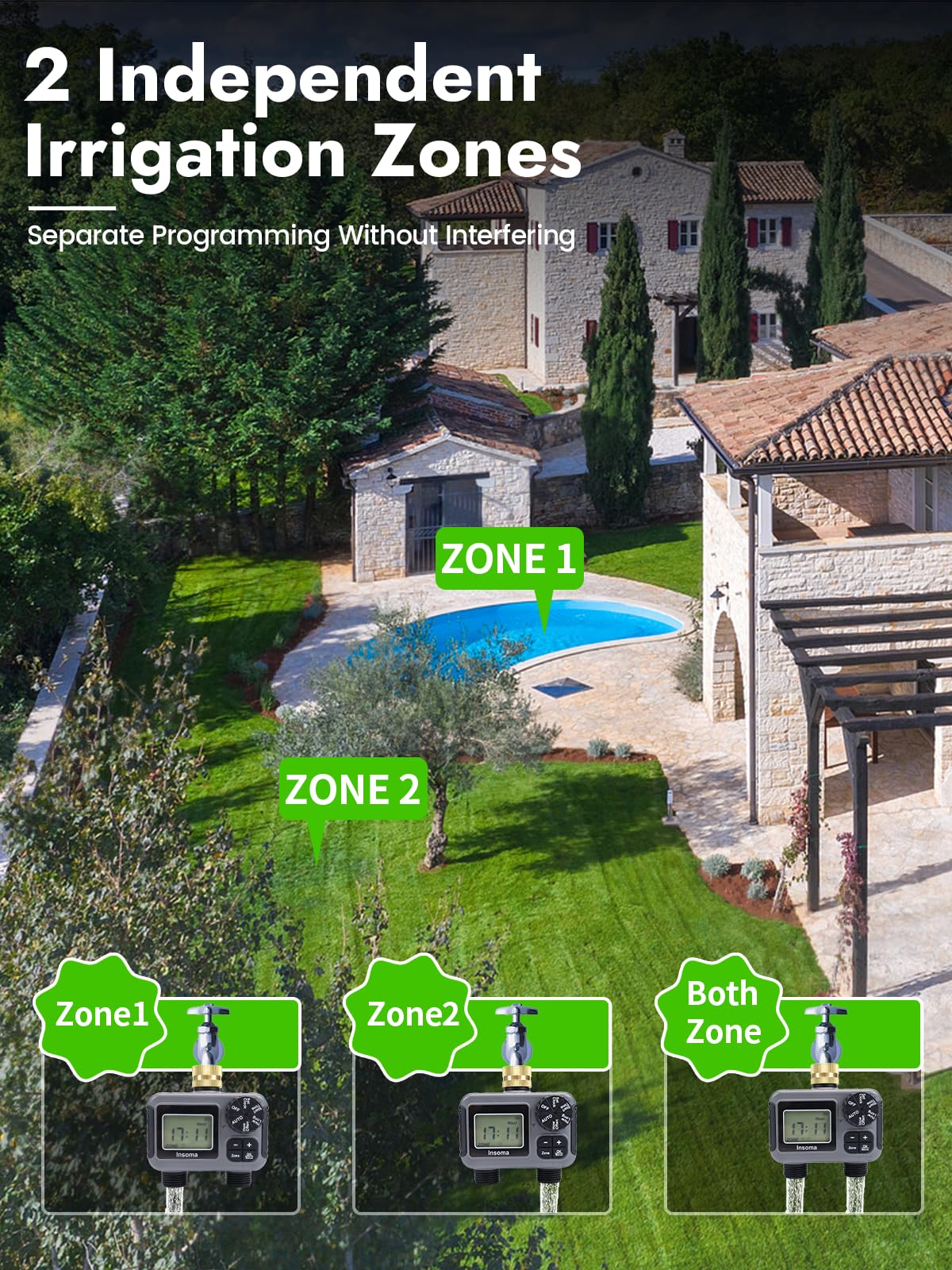 Insoma hose timer showing dual outlet connection