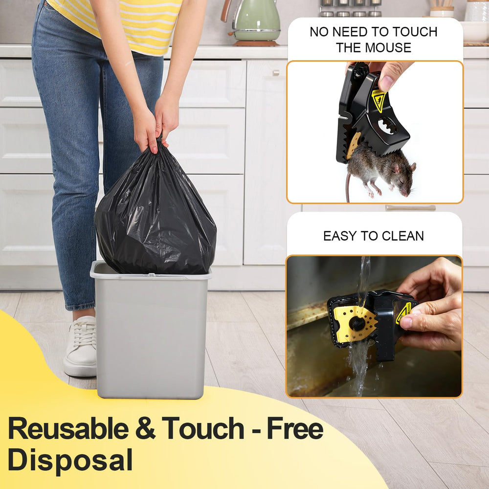 Insoma mouse trap held above a trash can for disposal