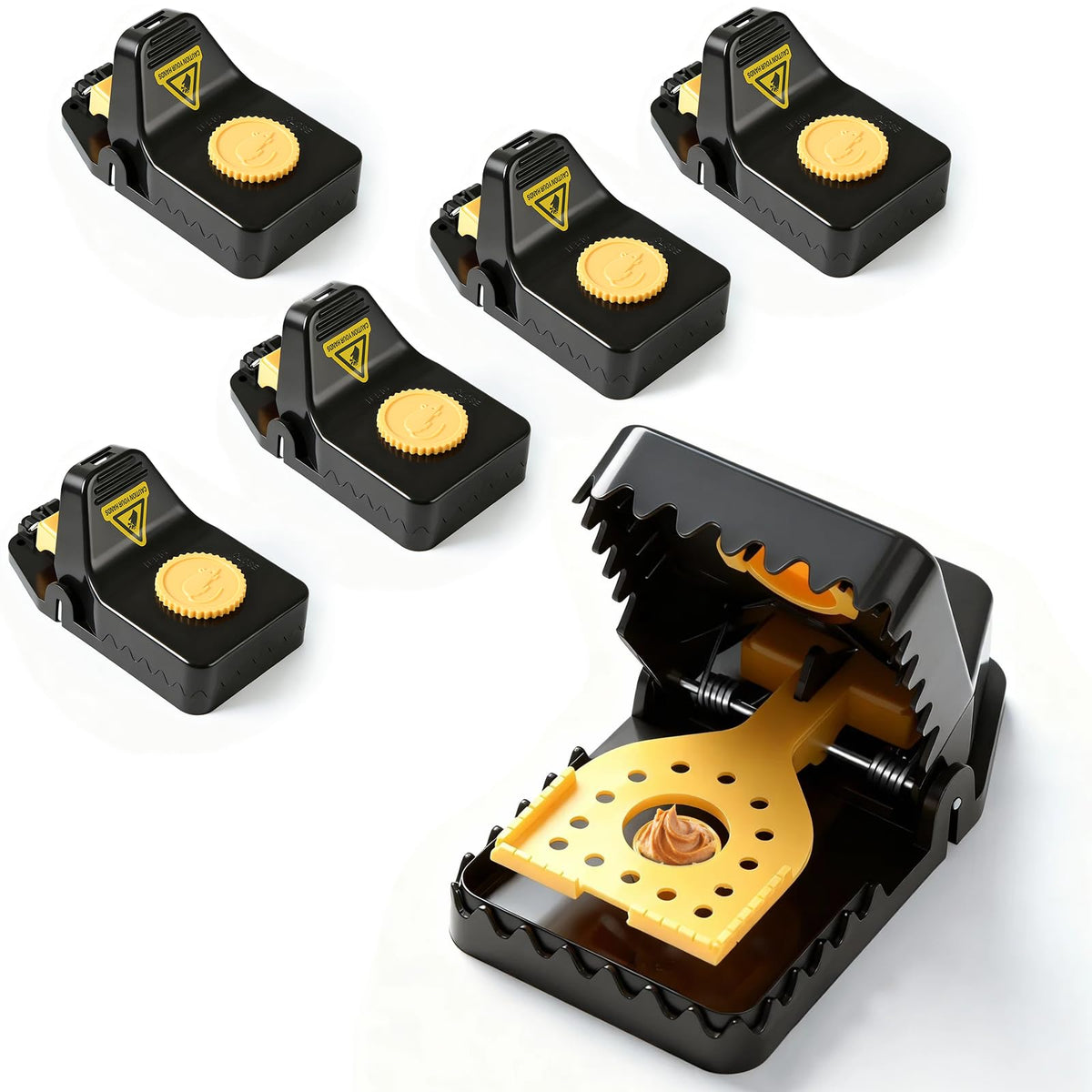 Insoma Mouse Traps 6-Pack black and yellow design front view