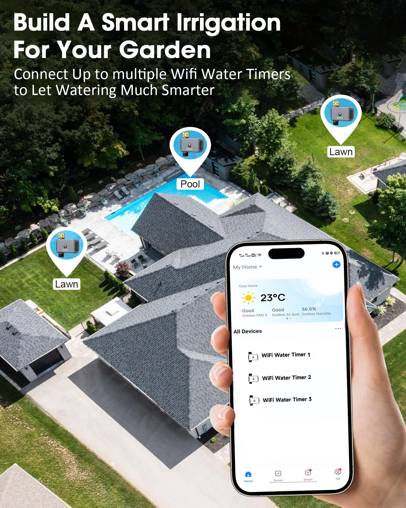 Insoma Solar WiFi Water Timer with 3-meter charging cable