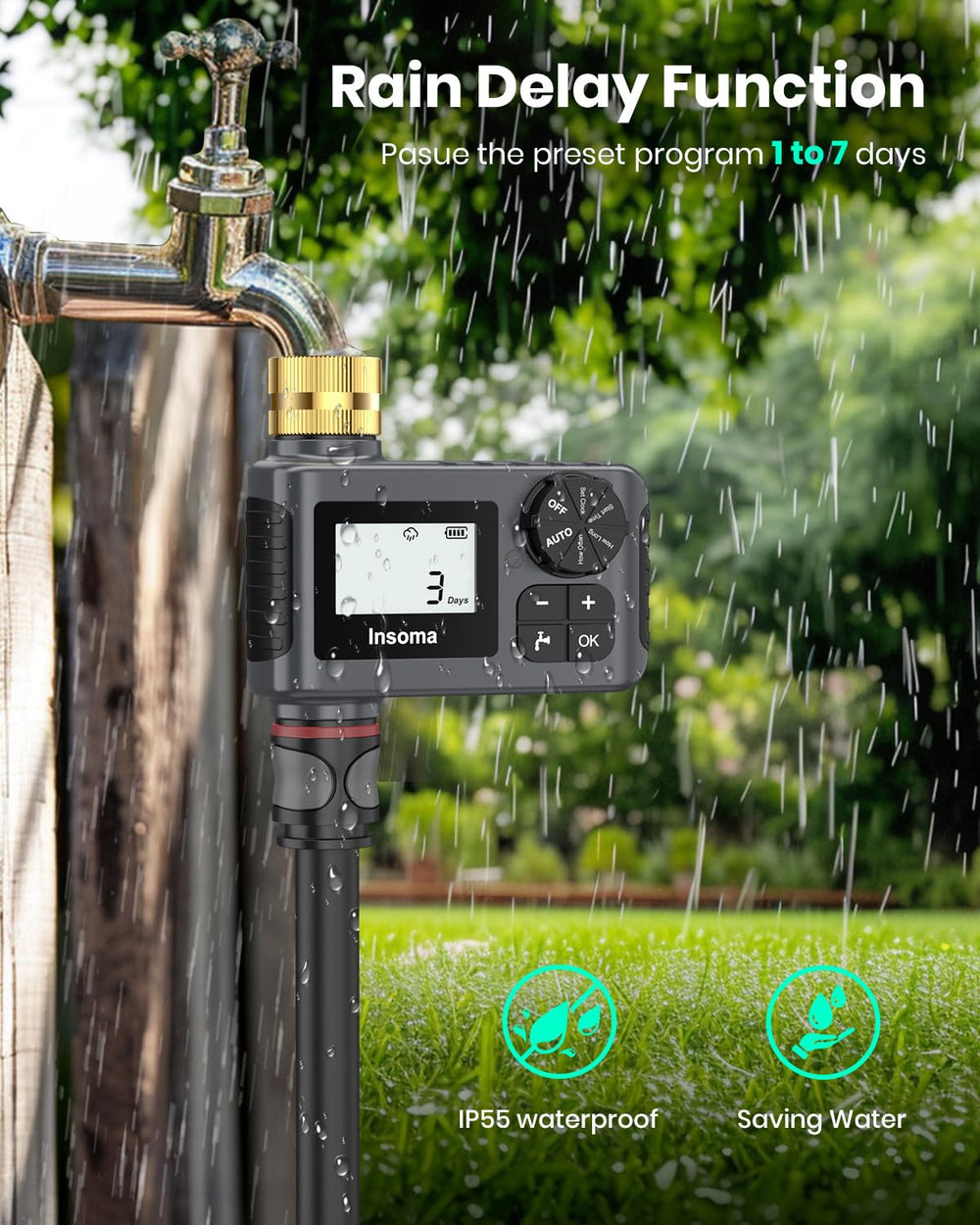 Insoma Sprinkler Timer back view with battery compartment