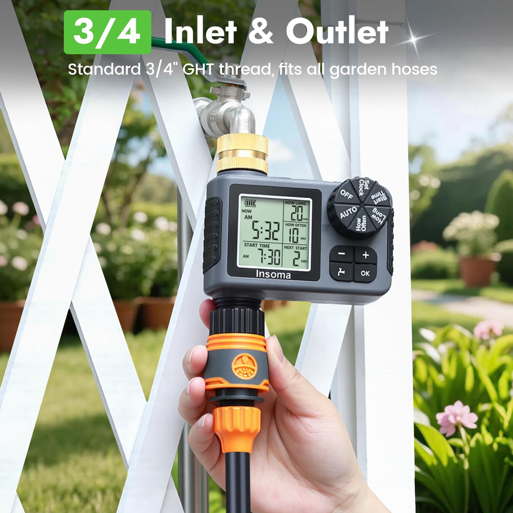 Insoma Sprinkler Timer close-up of LCD display with settings