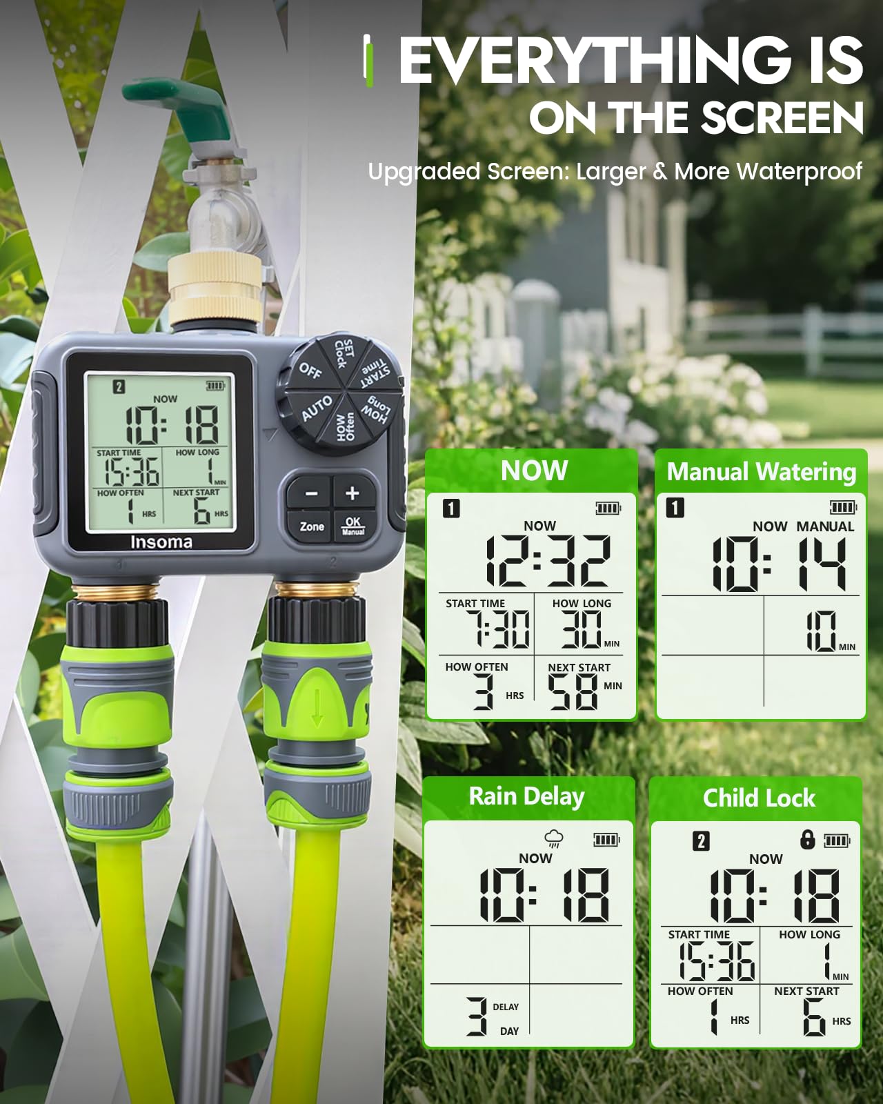 Insoma Sprinkler Timer demonstrating dual-zone control