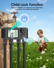 Insoma sprinkler timer in a garden setting