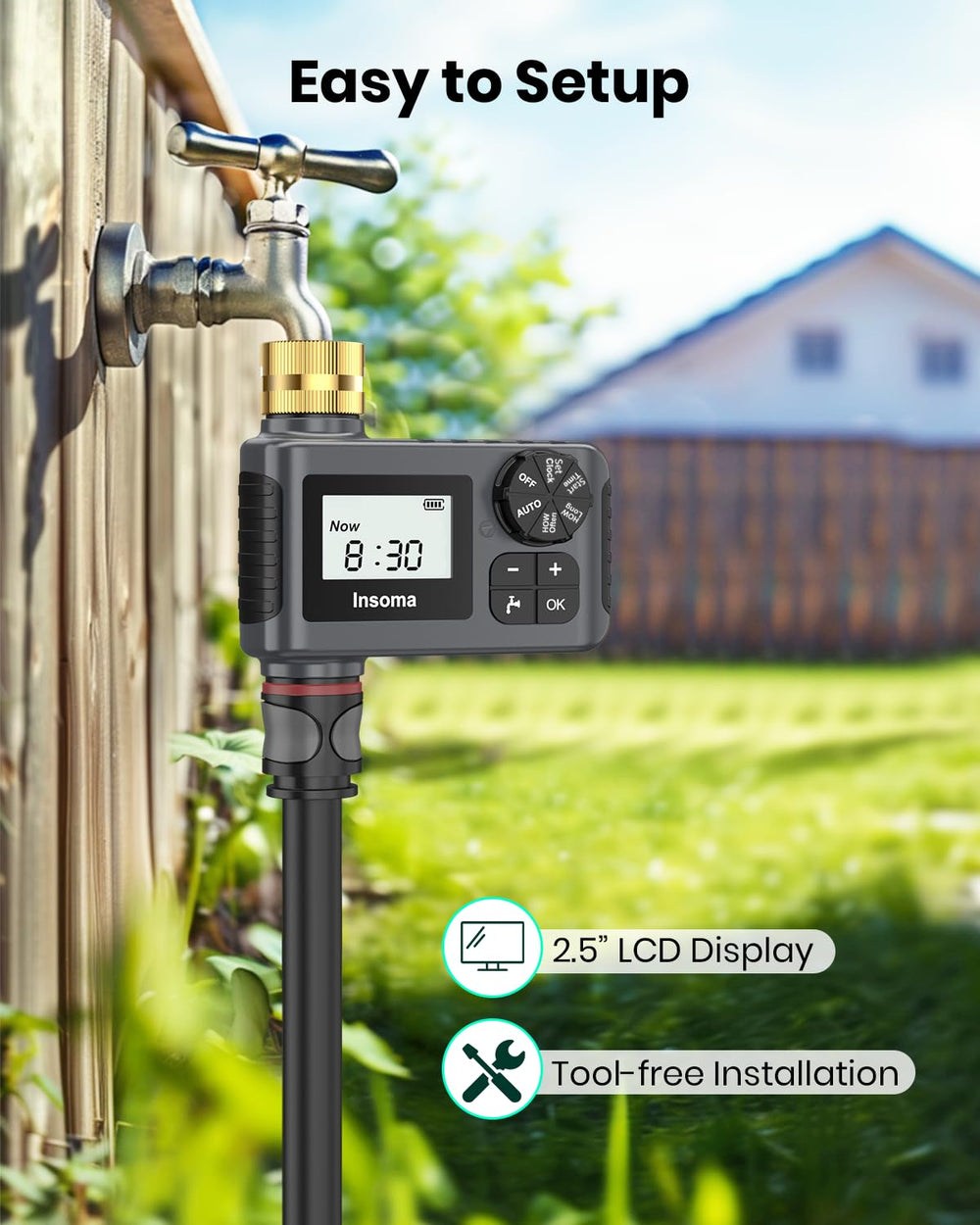 Insoma Sprinkler Timer in use in a garden