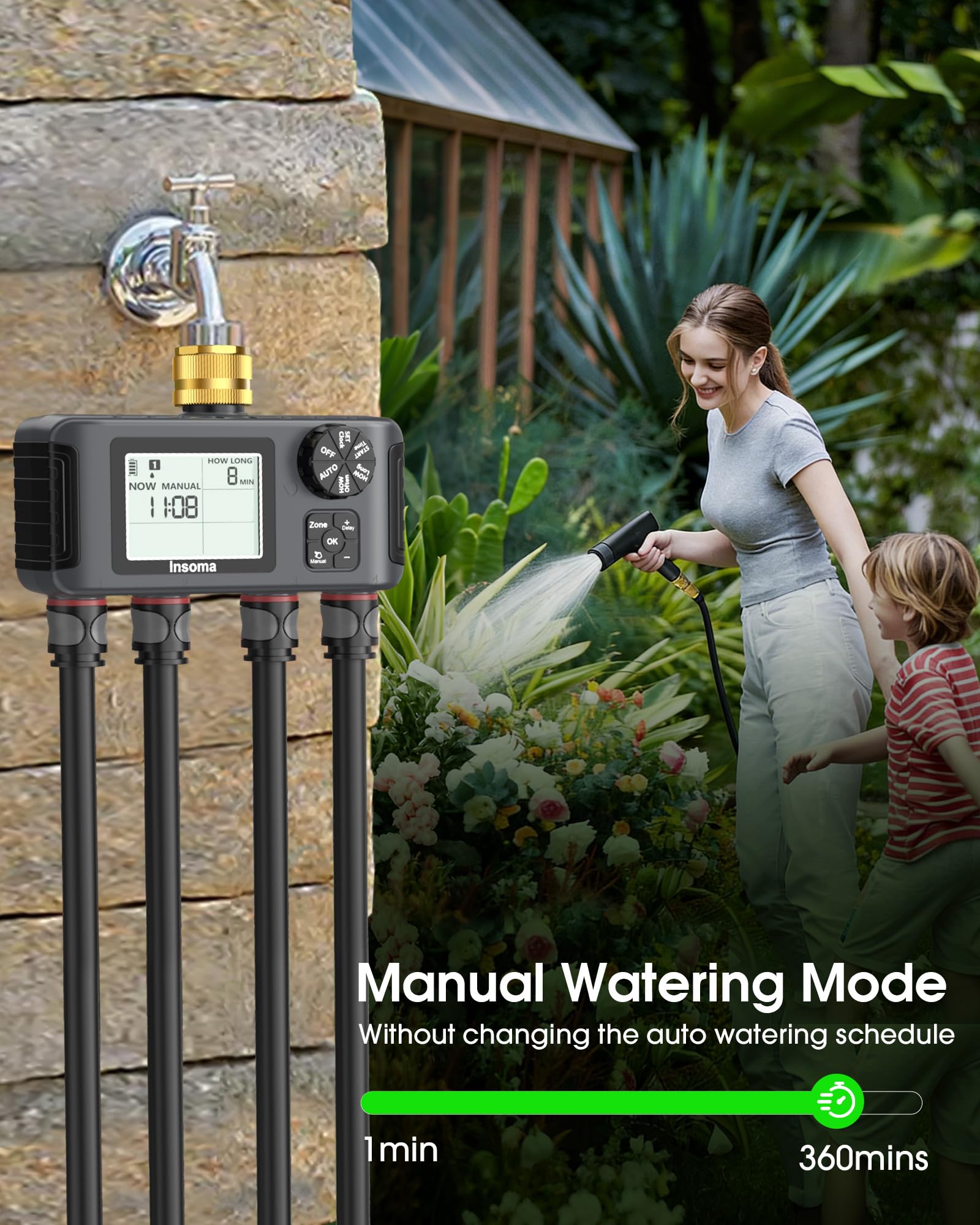 Insoma Sprinkler Timer with four outlets setup