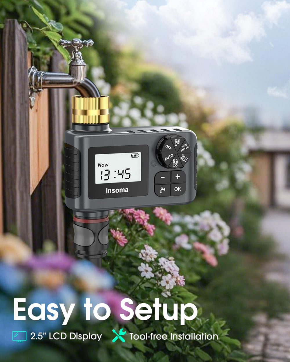 Insoma Water Timer battery compartment open for battery installation