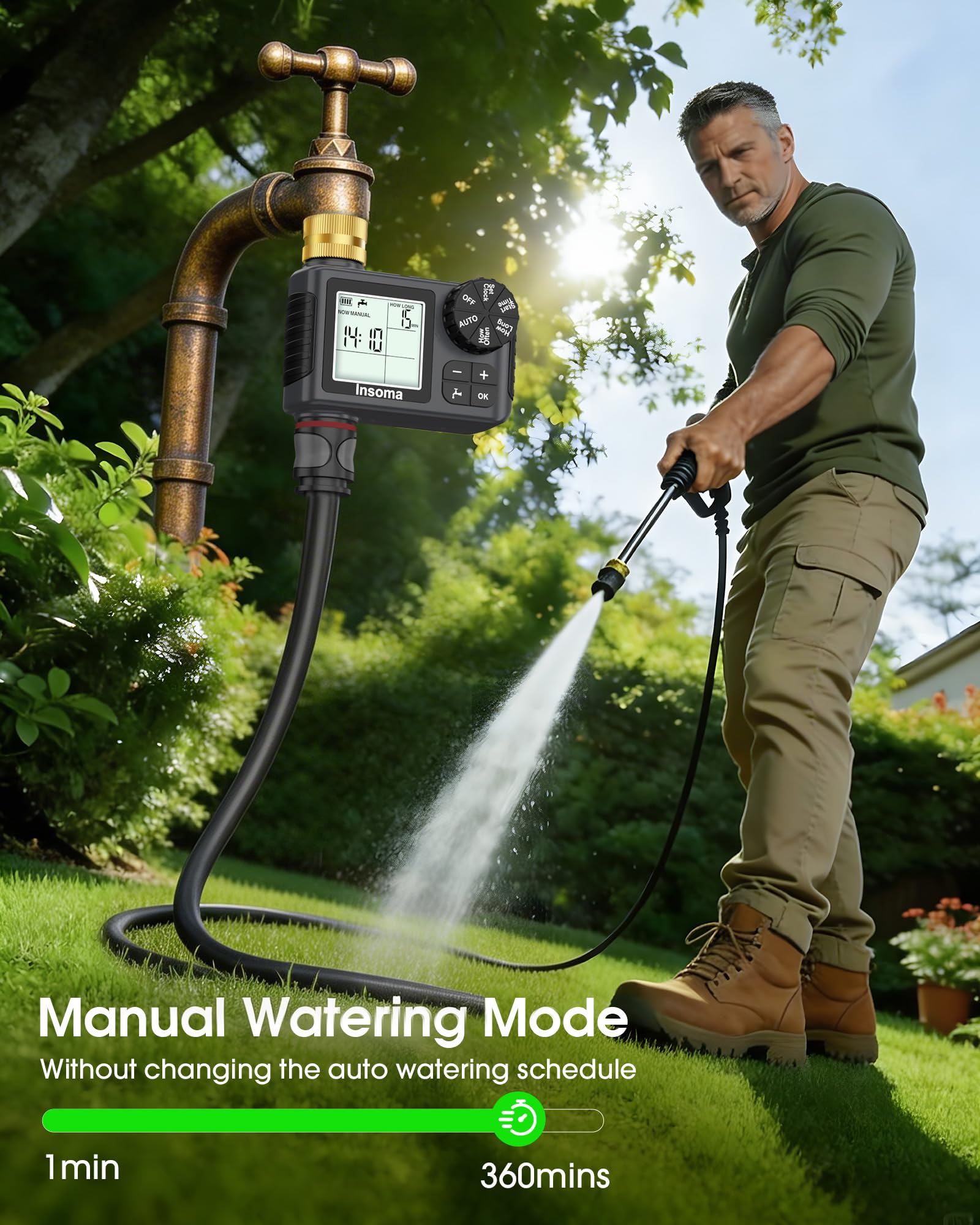 Insoma Water Timer displaying watering schedule settings