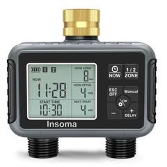 Insoma Water Timer front view with two outlets and LCD display