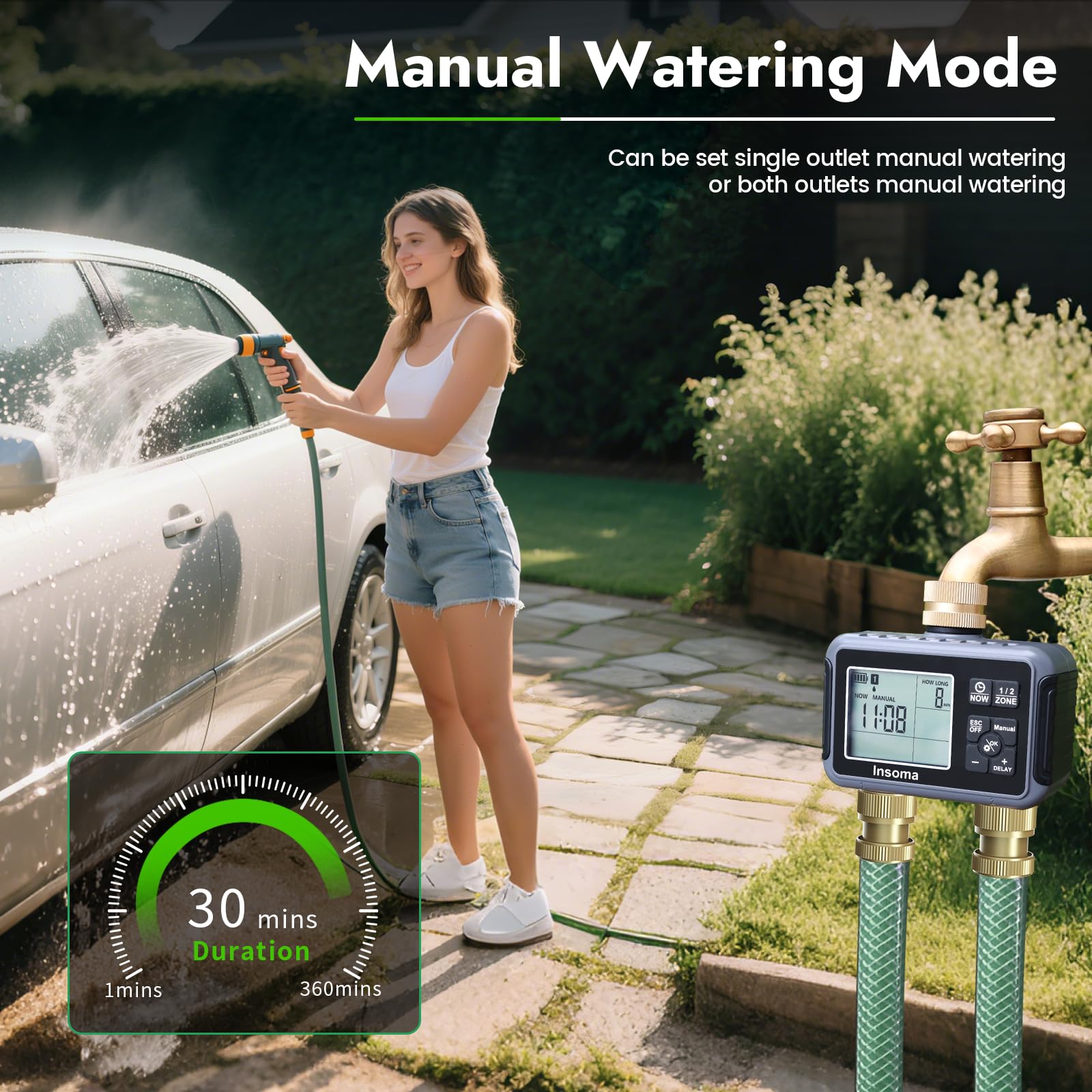 Insoma Water Timer in outdoor garden setting