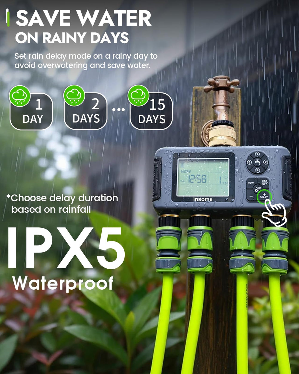 Insoma Water Timer installed on a garden hose