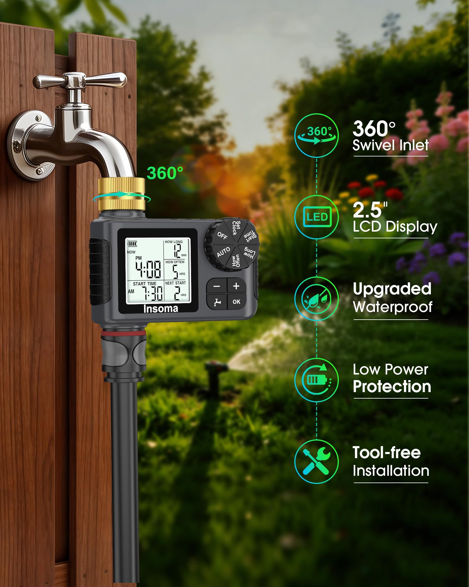 Insoma Water Timer showcasing manual watering mode