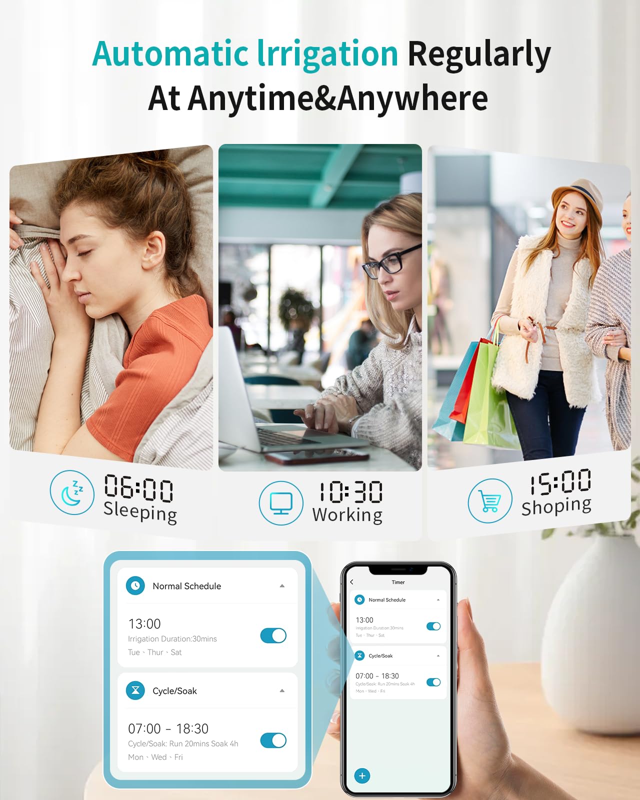 Insoma Water Timer showing irrigation schedules on APP