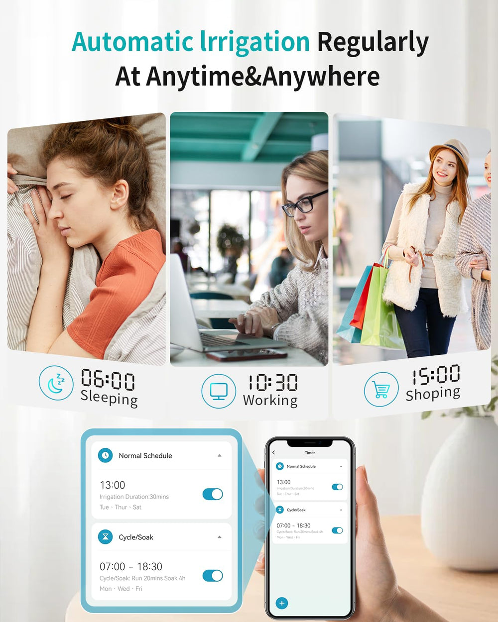 Insoma Water Timer showing irrigation schedules on APP